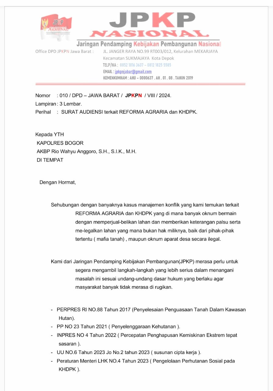 Ketua dan Sekretaris JPKP Nasional DPD Jawa Barat Serukan Teguran Keras ke Kapolres Bogor Terkait Dugaan Penjualan Ilegal Lahan Perhutani 2