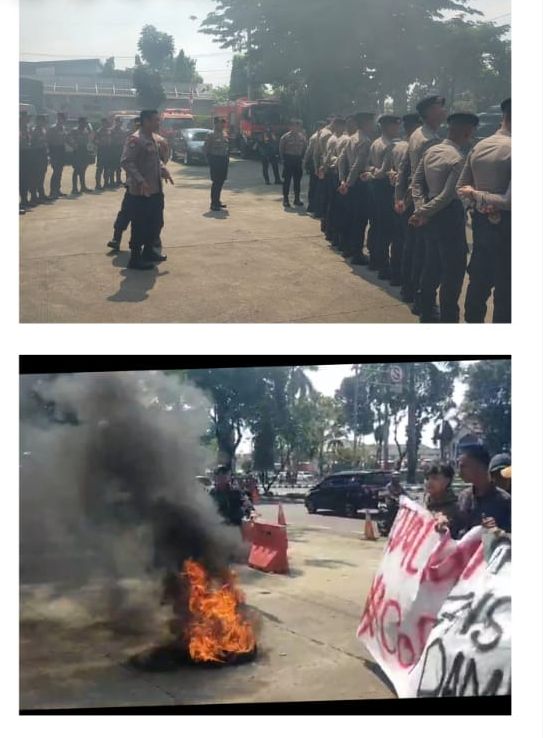 Polsek Cibinong Kawal Adanya Aksi Unjuk Rasa Mahasiswa di Kantor Dinas Pemadam Kebakaran Kabupaten Bogor Berjalan Kondusif 2