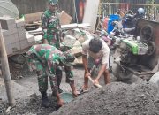 Terjun Langsung, Danramil Manyaran Bersama Warga Bangun Lumbung Padi