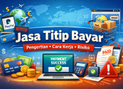 Ilustrasi jasa titip bayar untuk pembayaran online dan luar negeri, menjelaskan cara kerja, contoh penggunaan, dan risiko jasa titip bayar