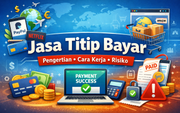 Ilustrasi jasa titip bayar untuk pembayaran online dan luar negeri, menjelaskan cara kerja, contoh penggunaan, dan risiko jasa titip bayar