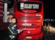 Bus Agra Mas Alami Kecelakaan Tunggal di Sidoharjo, Polisi Sigap Lakukan Penanganan