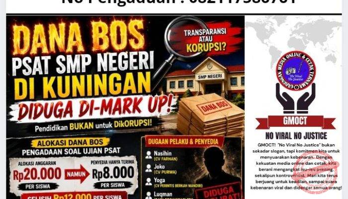 Dugaan Mark-Up Dana BOS PSAT SMP se-Kuningan: Selisih Rp12 Ribu per Siswa, Angka Miliaran Menguap?