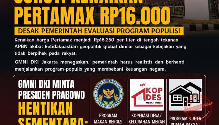 Pertamax Naik Rp16.000, GMNI Desak Pemerintah Evaluasi Program Populis