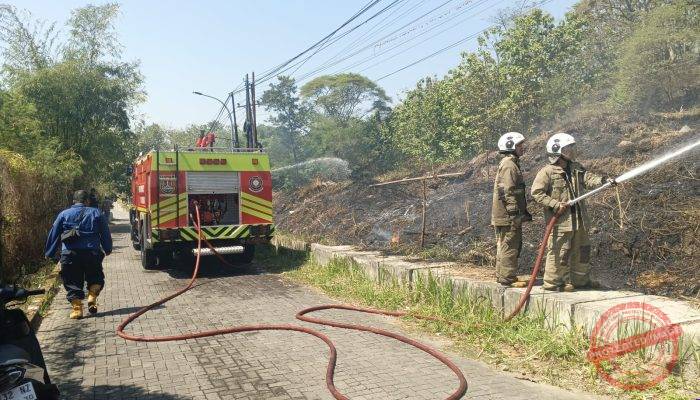 Polsek Tembalang Lakukan Pengamanan Penanganan Kebakaran Lahan Kosong di Jangli, Imbau Masyarakat Tidak Membakar Lahan Saat Musim Kemarau