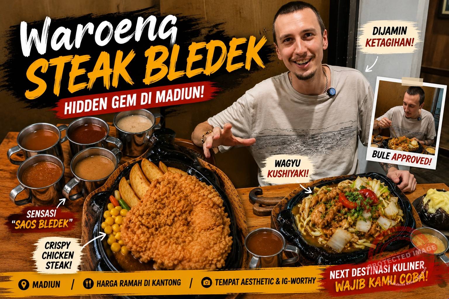 Wisatawan mancanegara menikmati hidangan di Waroeng Steak Bledek Madiun dengan Crispy Chicken Steak dan Wagyu Kushiyaki