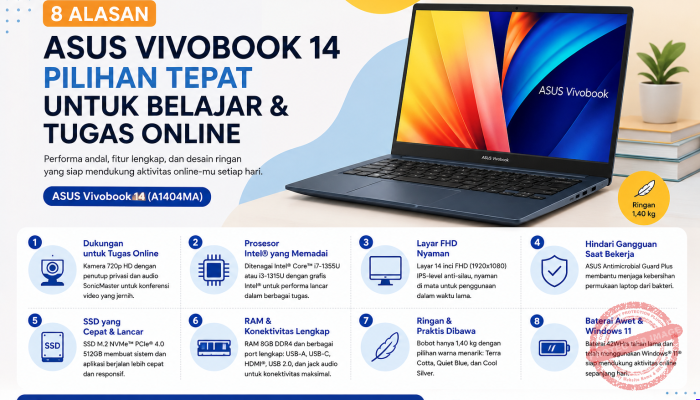 Rekomendasi Laptop Murah untuk Belajar dan Tugas Online: ASUS Vivobook 14