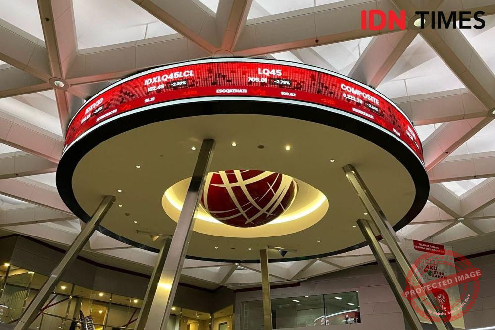 Grafik pergerakan IHSG yang melemah sepekan dengan kapitalisasi pasar BEI turun