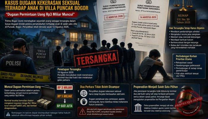 Polres Bogor Tetapkan Tersangka Kasus Dugaan Kekerasan Seksual Terhadap Anak Di Villa Puncak Bogor, “Dugaan Permintaan Uang Rp3 Miliar Muncul”