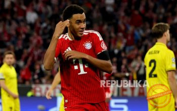 Gol Musiala — Jamal Musiala melepaskan sepakan keras yang membuka kemenangan Bayern Muenchen atas Bodo/Glimt