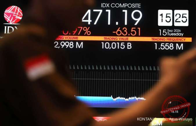 IHSG Turun — Layar indeks harga saham gabungan menampilkan angka 6.436,85 dengan grafik penurunan saat perdagangan saham di Bursa Efek Indonesia