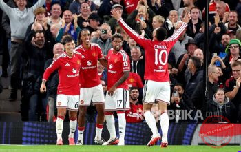 Pertandingan Liga Champions antara Manchester United melawan Sabah FK di Stadion Old Trafford.