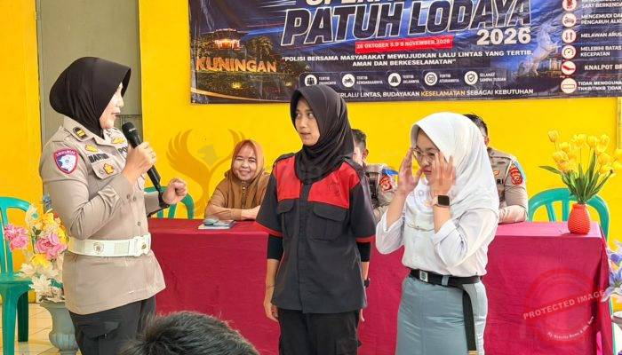 Sat Lantas Polres Kuningan Sosialisasi Safety Riding dan Ops Patuh Lodaya 2026 di SMKN 1 Jagara